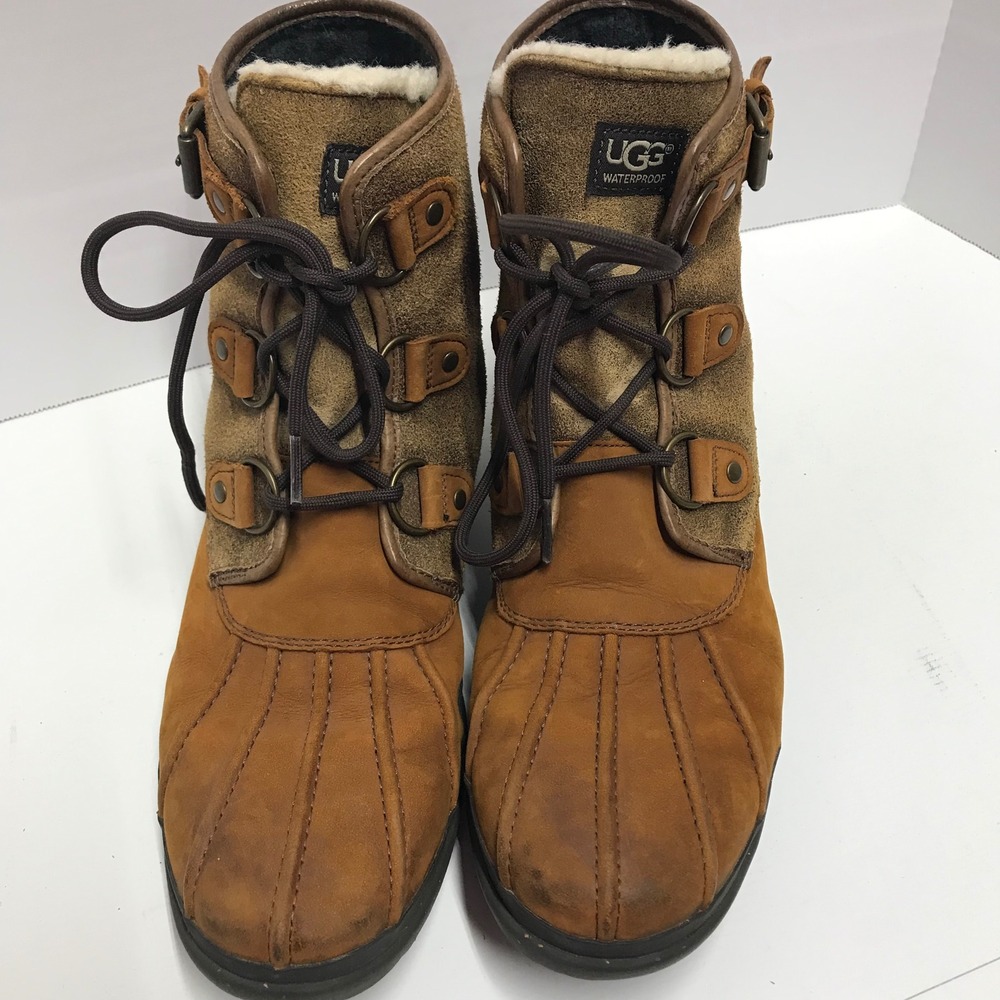 UGG Australia Adirondack Waterproof Duck Boots Brown Leather Suede Shearling - Picture 7 of 16